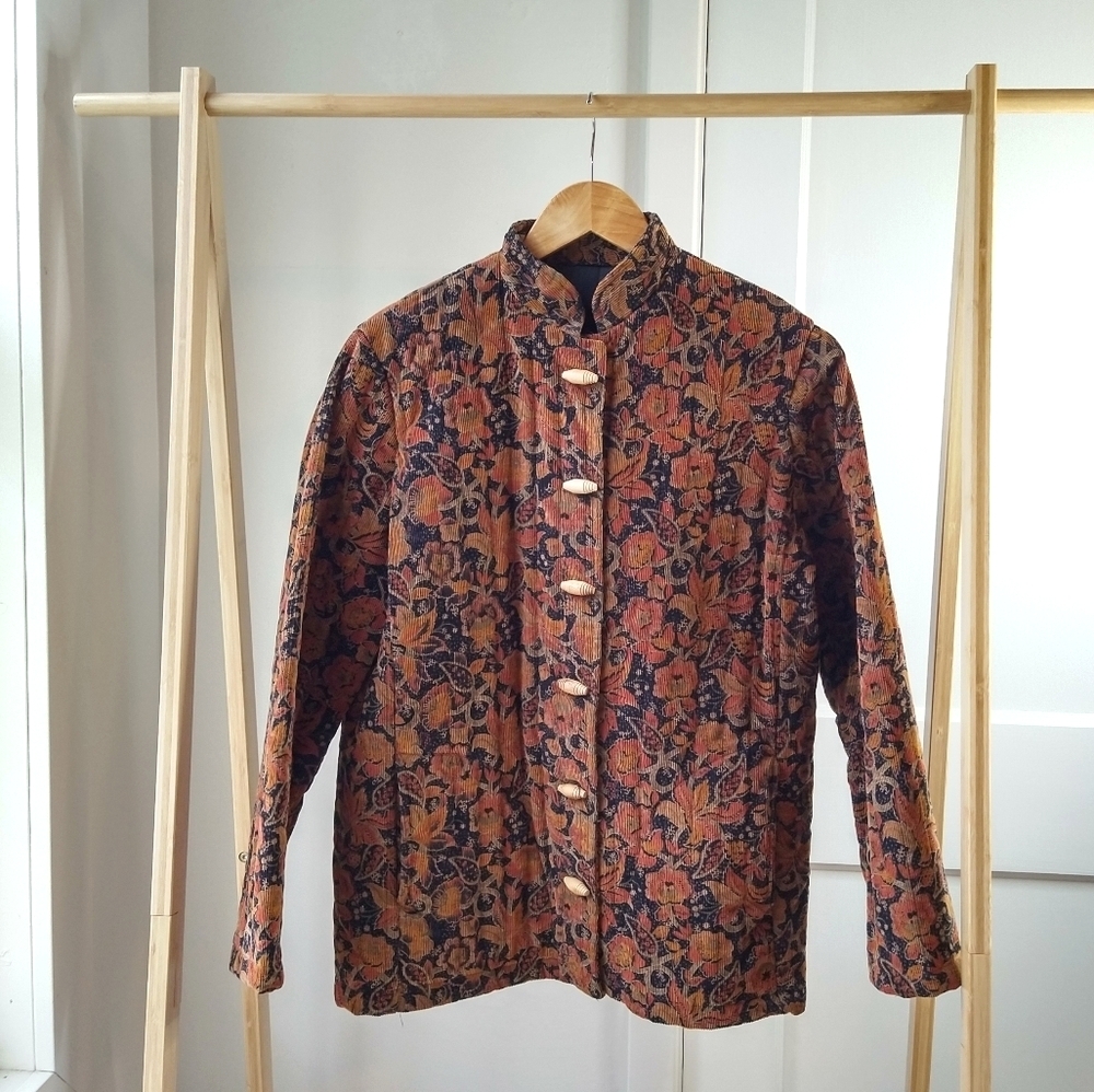Corduroy Jacket Floral Mandarin Quilted Artisan